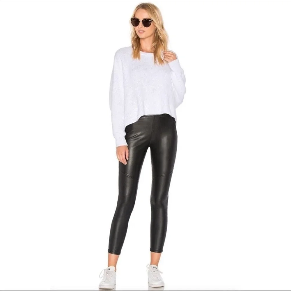 Free People Vegan Leather Biker Leggings Black High Rise‎ Skinny Pull On Size 26